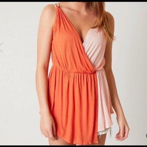 Free People Goddess Style Low Cut V-Neck Rust/Orange Cream Two Tone Tank Top